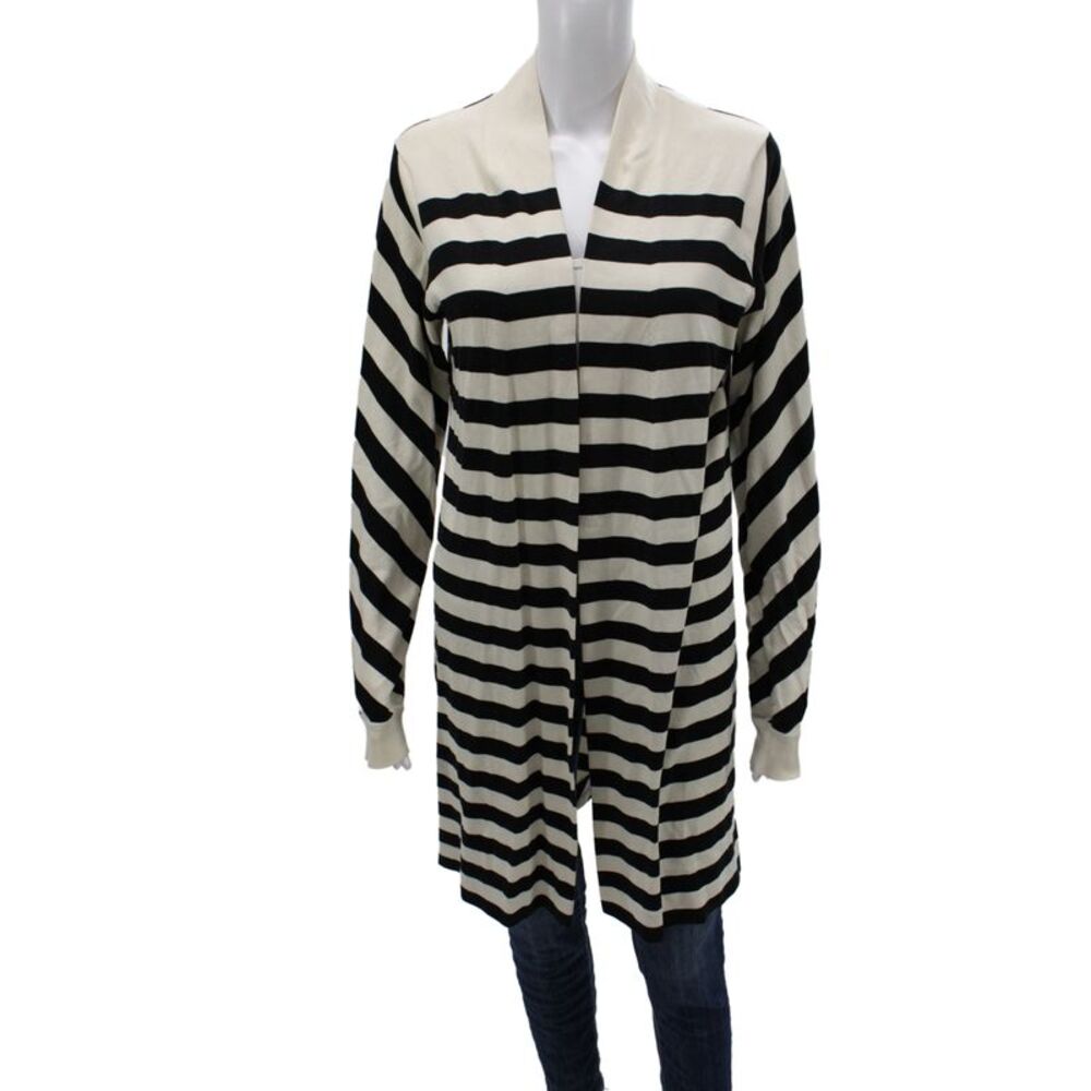 Diane Von Furstenberg Women Black Striped Cardigan V-Neck Long Sleeve Size L